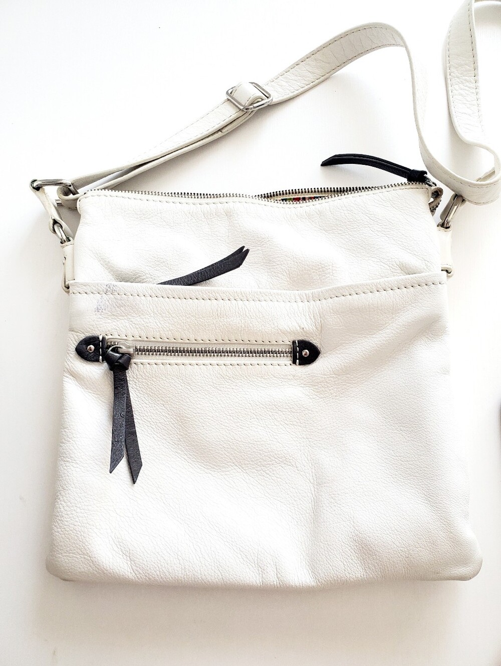 Danier White Leather Crossbody Bag with Black Accents